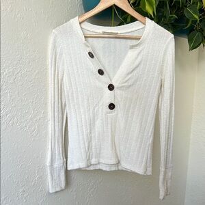 We The Free Cream Ribbed Polo Blouse